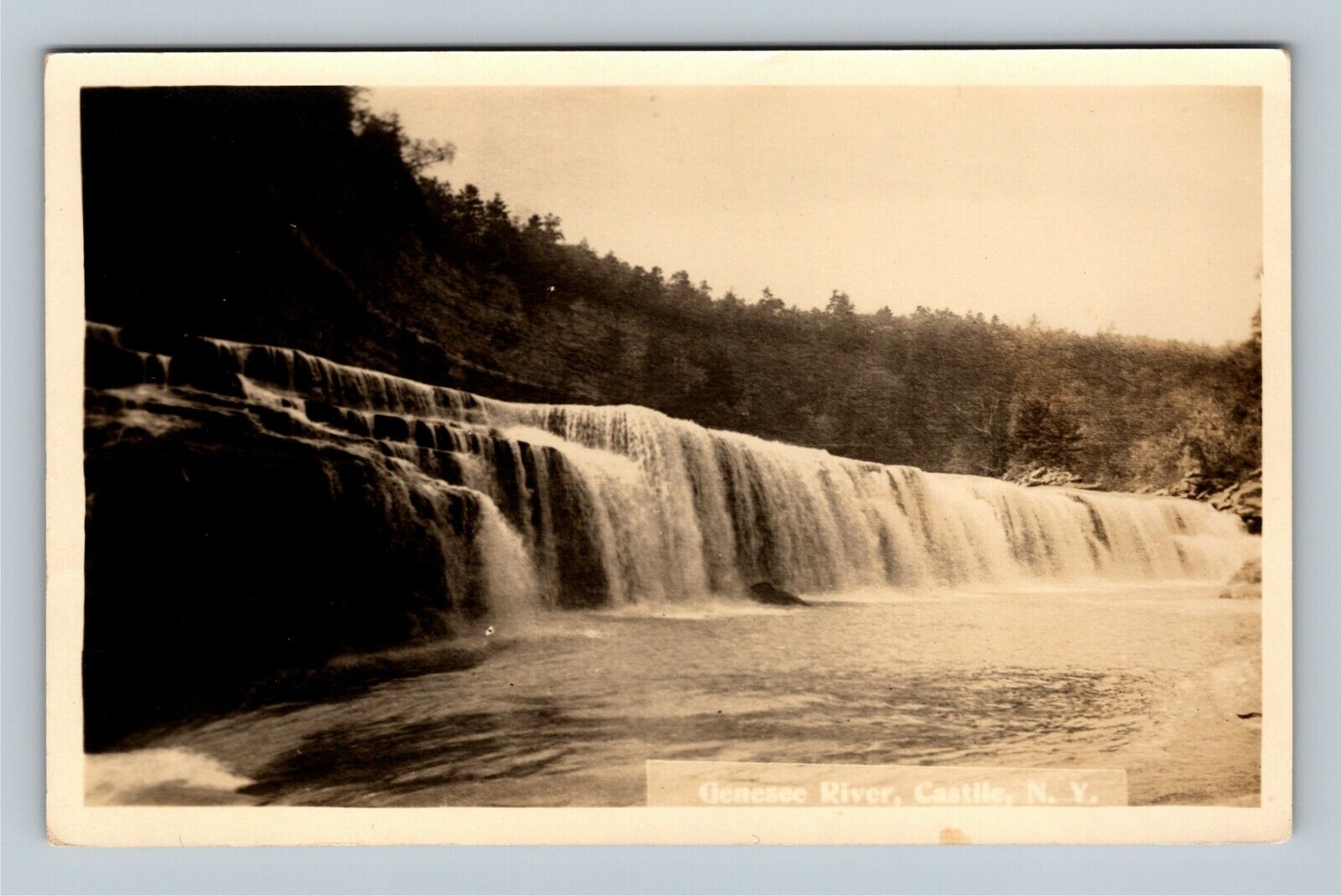 Castile NY, Waterfall On Genesee River, RPPC New York Vintage Postcard