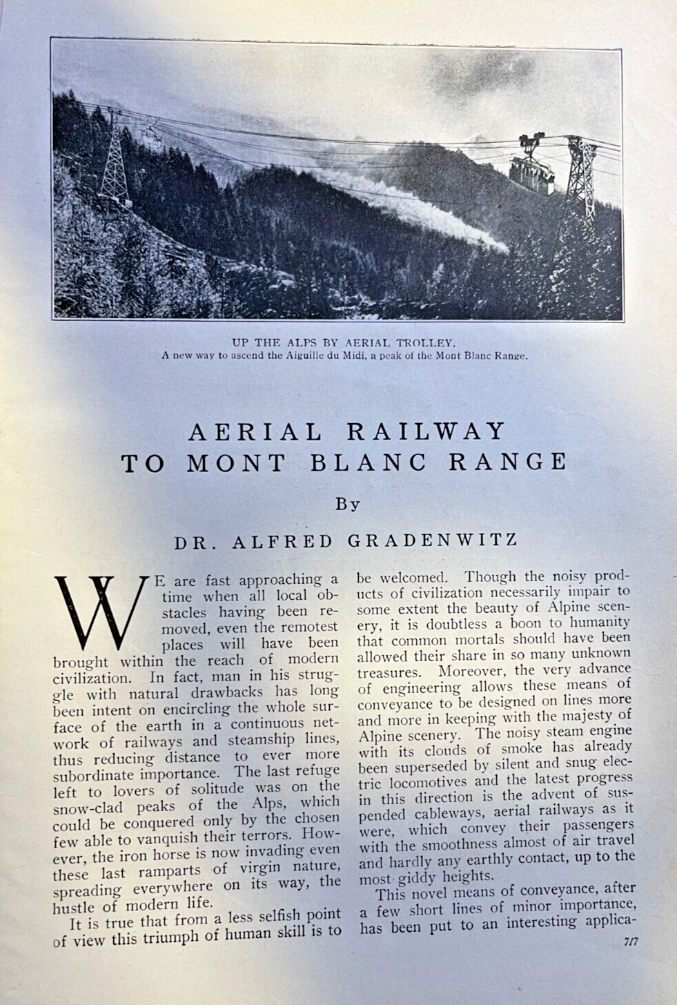 1911 Aerial Railway yo Mont Blanc Aiguille du Midi illustrated