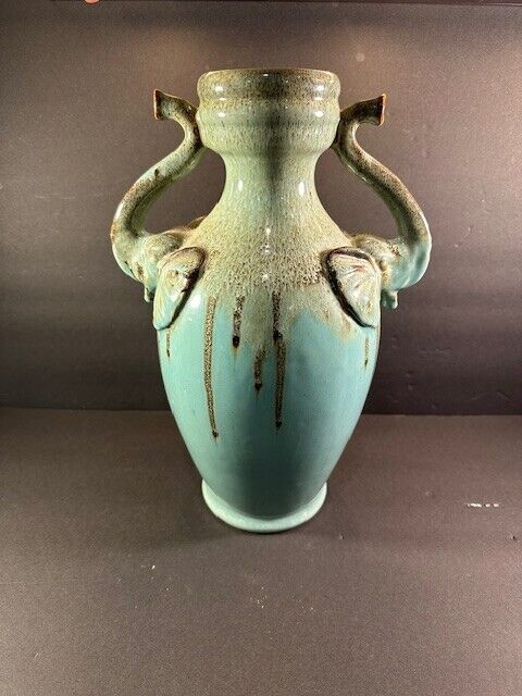 Large Terracotta Style Teal Elephant Vase 15\