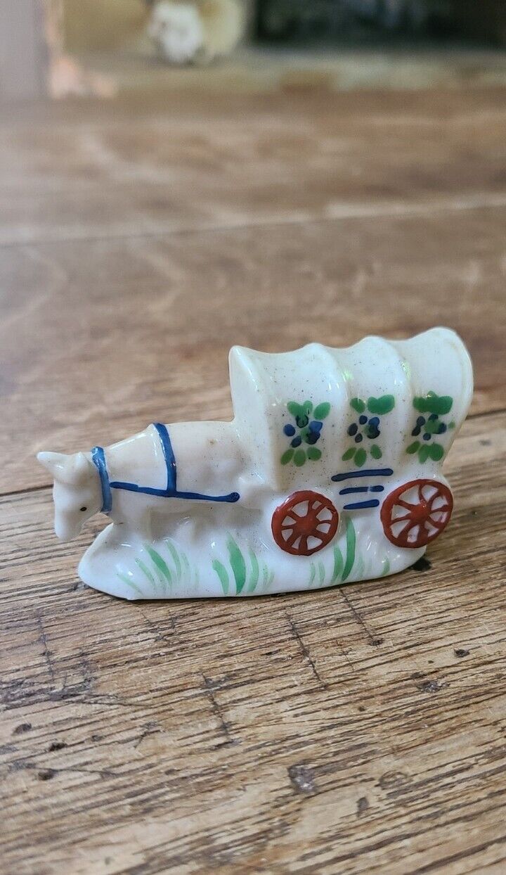 Vintage Miniature Porcelain Figurine Covered Wagon Occupied Japan