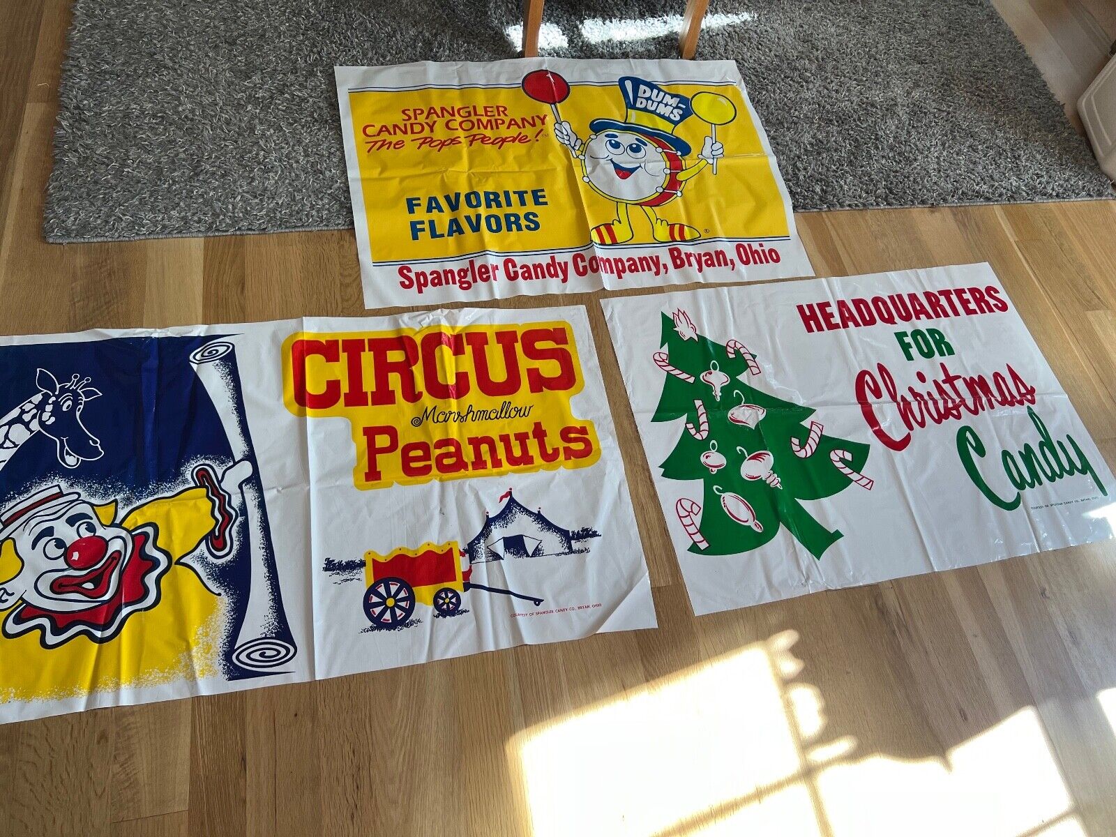 3 store display SIGNS SPANGLER CANDY CO Bryan OH canes dum dums circus peanuts