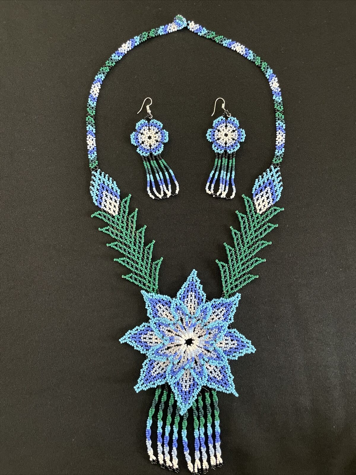 huichol beads, 3pcs mexican women\'s necklace big-flower set,  chaquira beaded
