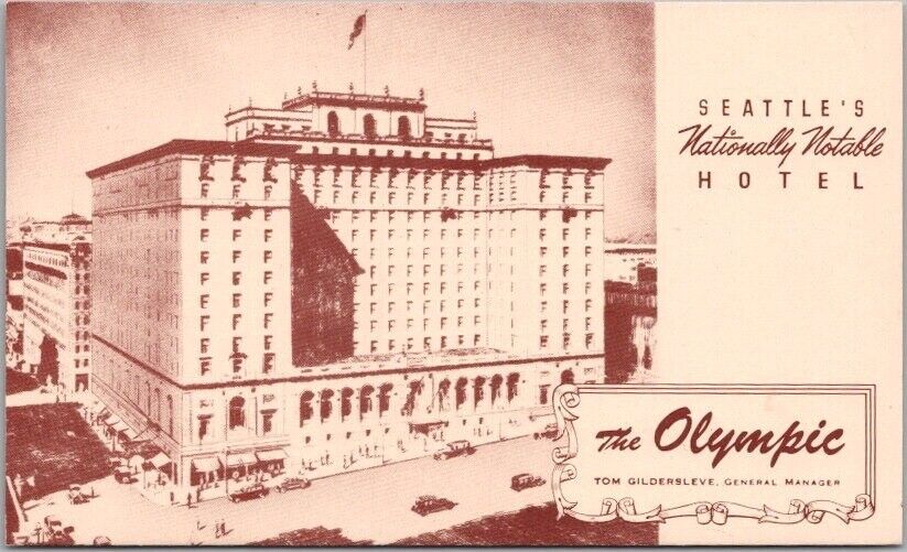 Vintage SEATTLE, Washington Postcard OLYMPIC HOTEL Building / Street View c1930s