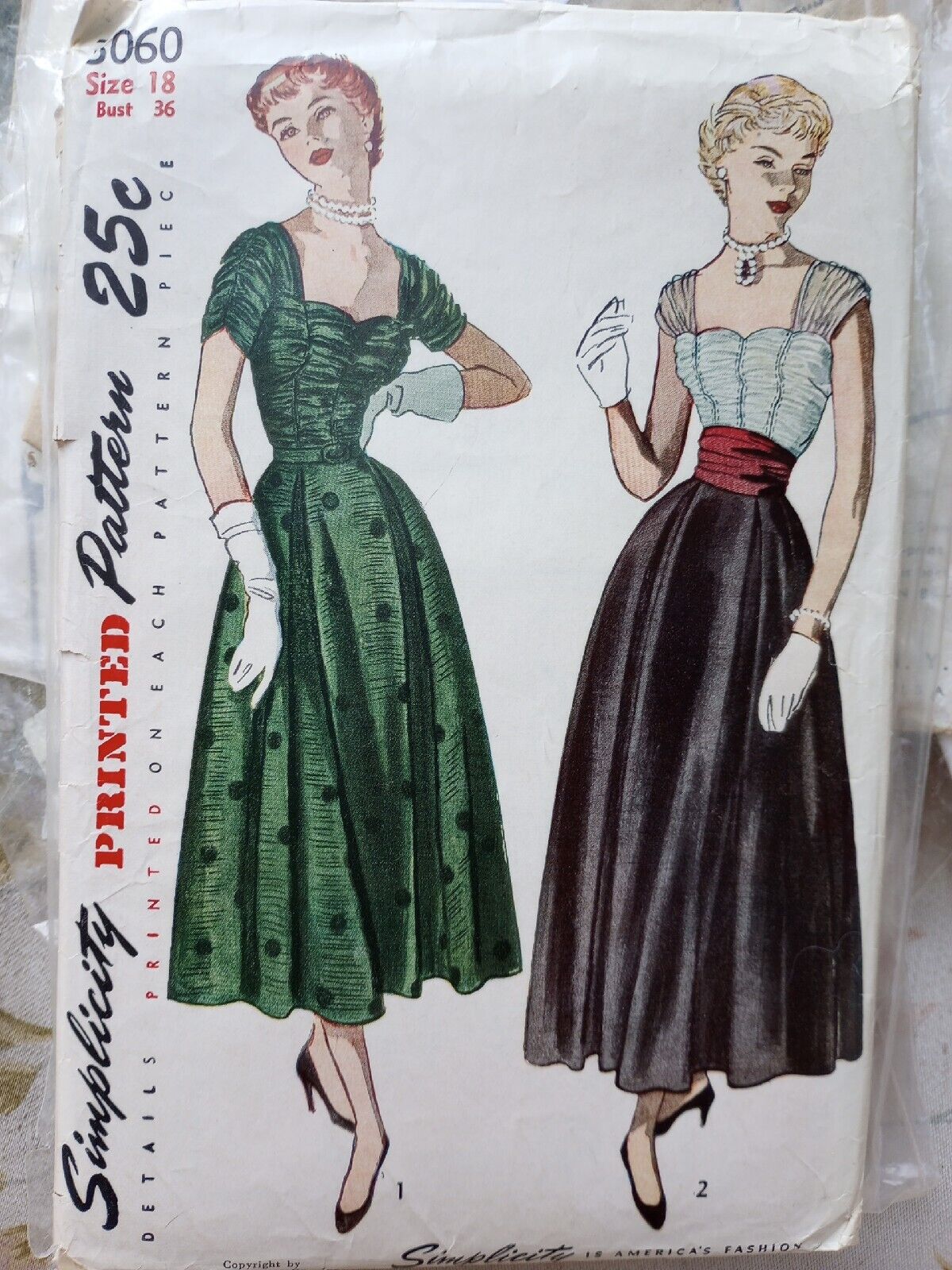 Vintage 1950s Pattern 3060 18 Bust 36 Shirred Sweetheart Swing Flare Evening VLV