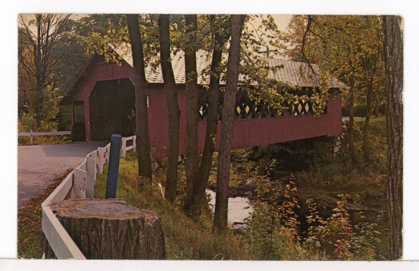 1969 - Creamery Covered Bridge, Whetstone Brook, Brattleboro VT Postcard