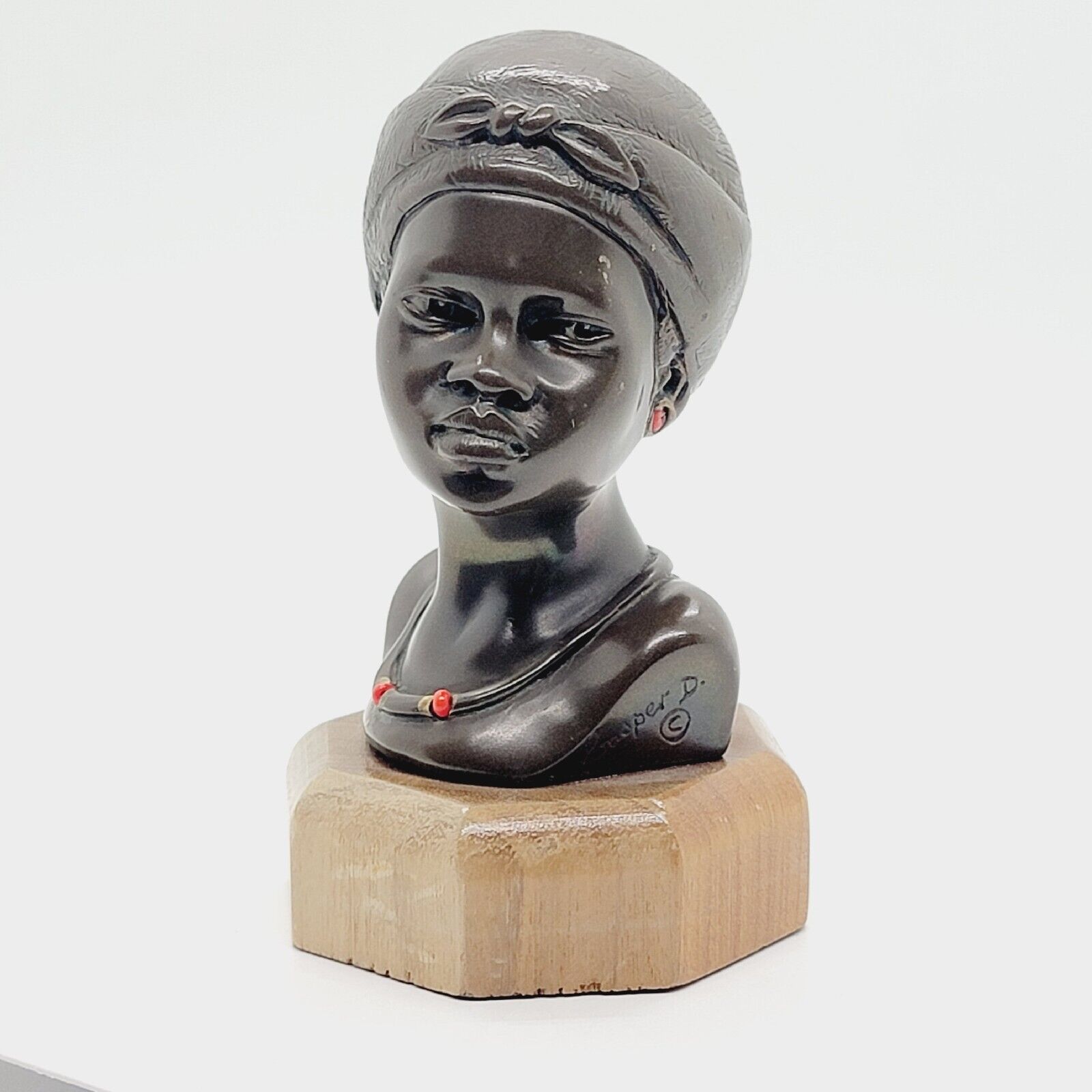 Vintage Bronze Casper Darare Bronze African Chief's Wife  Woman Sculpture Signed