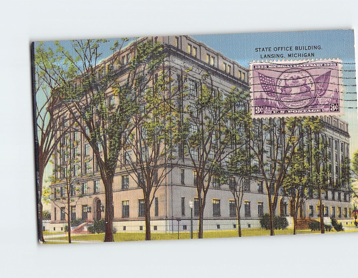 Postcard State Office Building Lansing Michigan USA