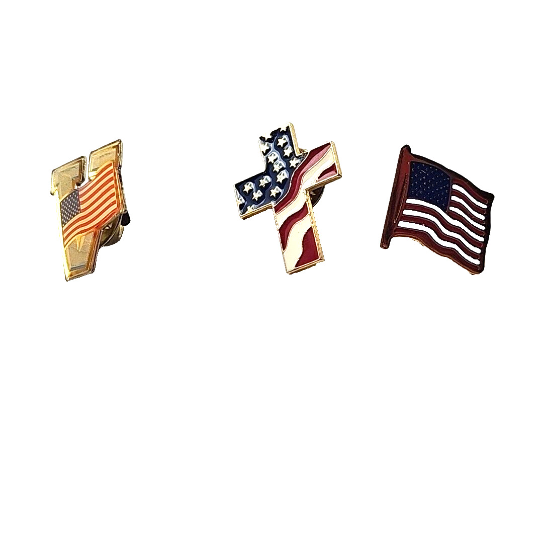 3 Small American Waving Flag Lapel Pins - Patriotic US U.S. USA U.S.A.
