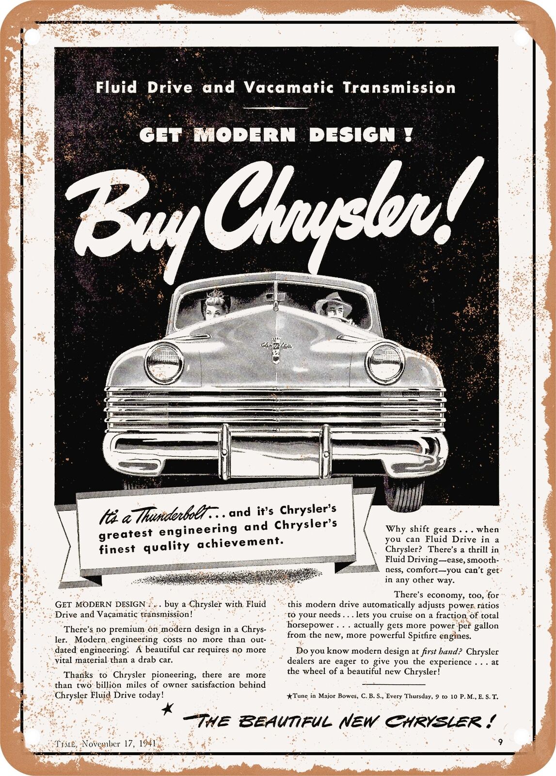 METAL SIGN - 1942 Chrysler Front View Vintage Ad