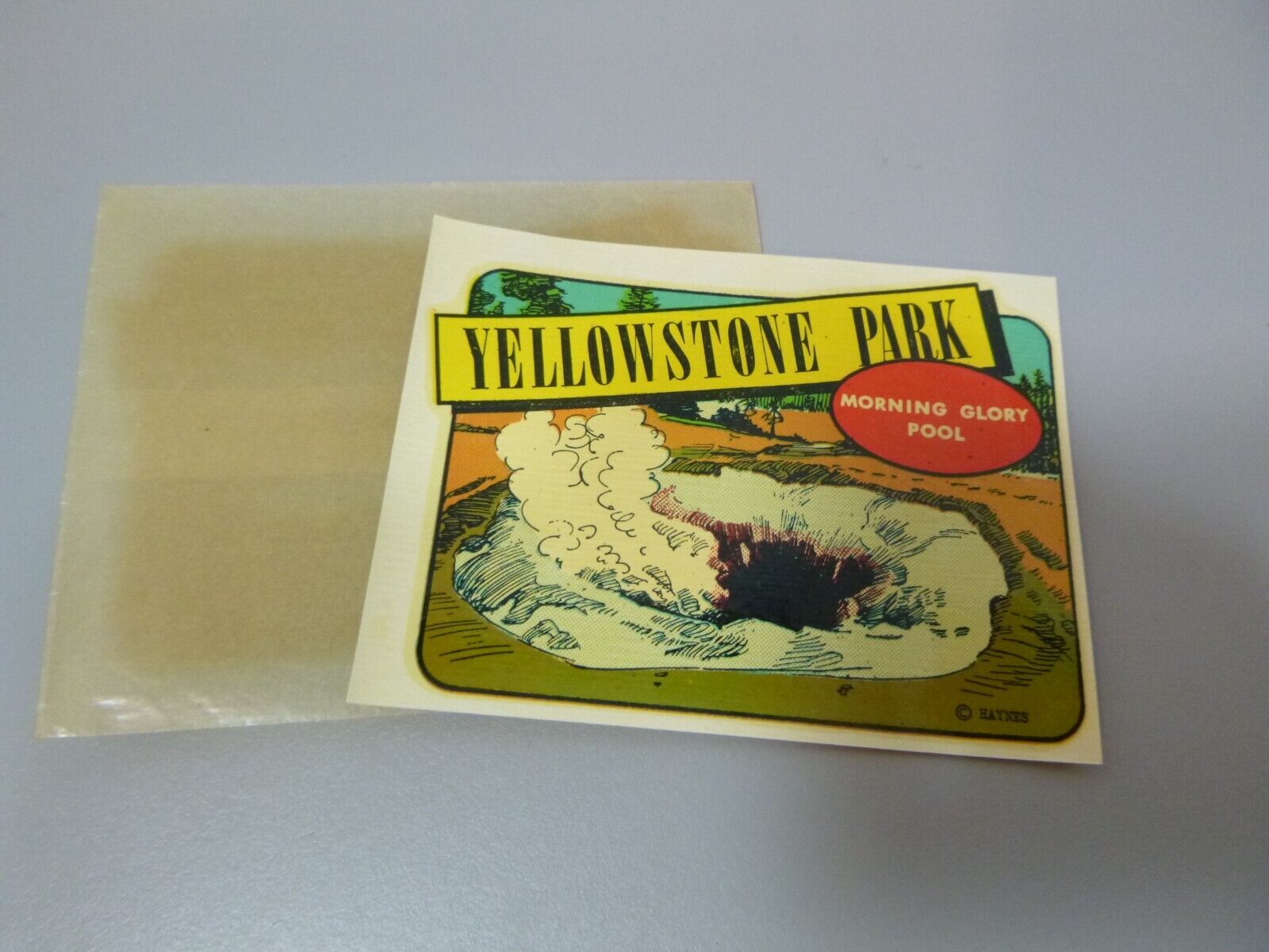 Vintage c1950s Automobile Decal Sticker - Yellowstone Park, Morning Glory Pool