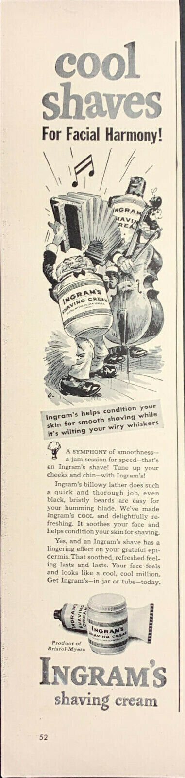 Vintage 1942 Ingram\'s Shaving Cream Cartoon Cans Band Print Ad Advertisement