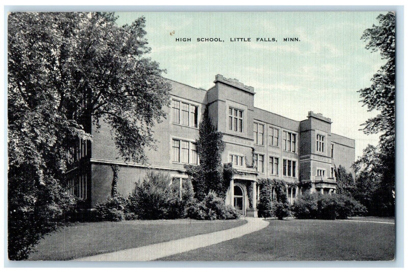 c1930's High School Building Campus Little Falls Minnesota MN Vintage Postcard