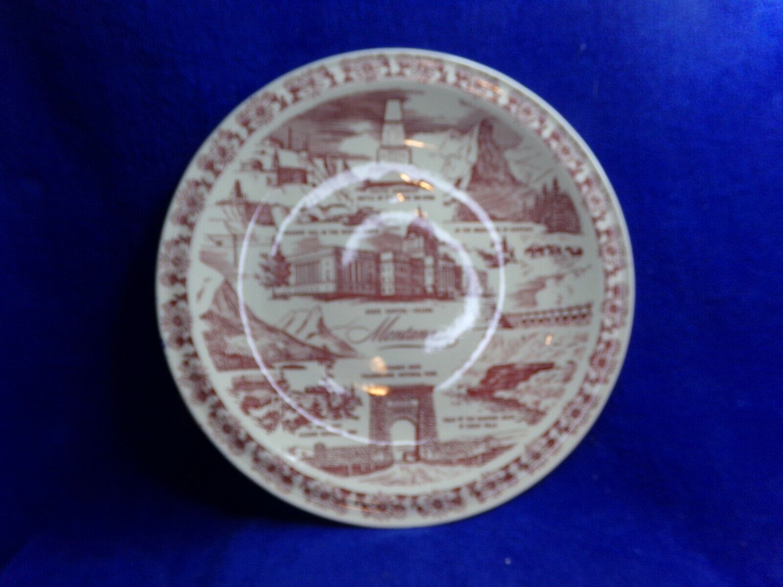 Vernon Kilns Montana Souvenir Display Plate Red/ Rust 