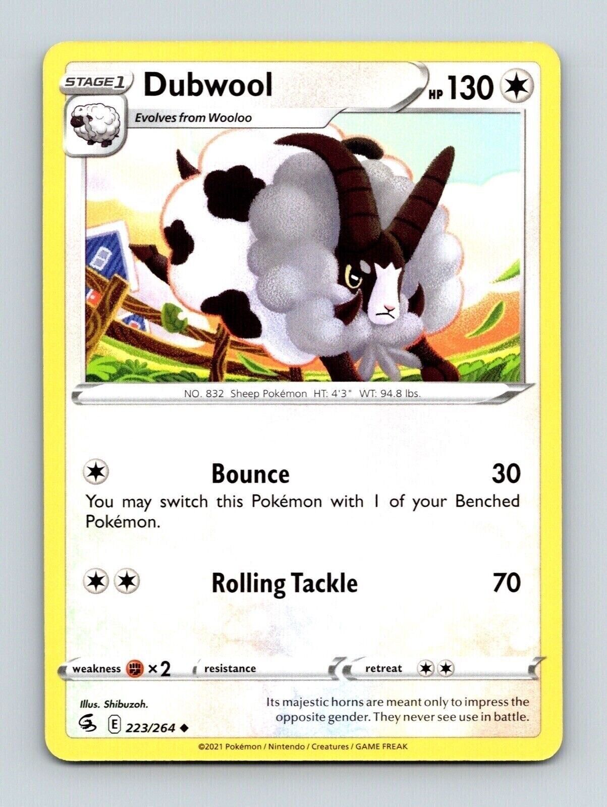 Dubwool 223/264 Regular Uncommon Fusion Strike Pokemon Trading Card TCG 