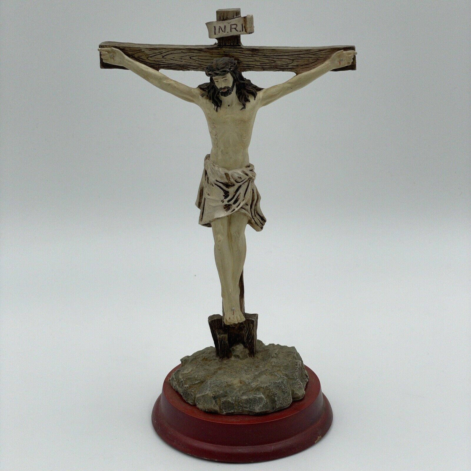 Vintage Standing Jesus Crucifix on Stand Roman God Catholic Religious Pray