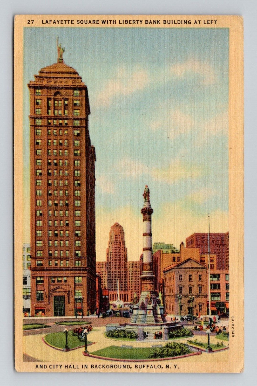 Postcard Liberty Bank Lafayette Square Buffalo New York NY, Vintage Linen H15