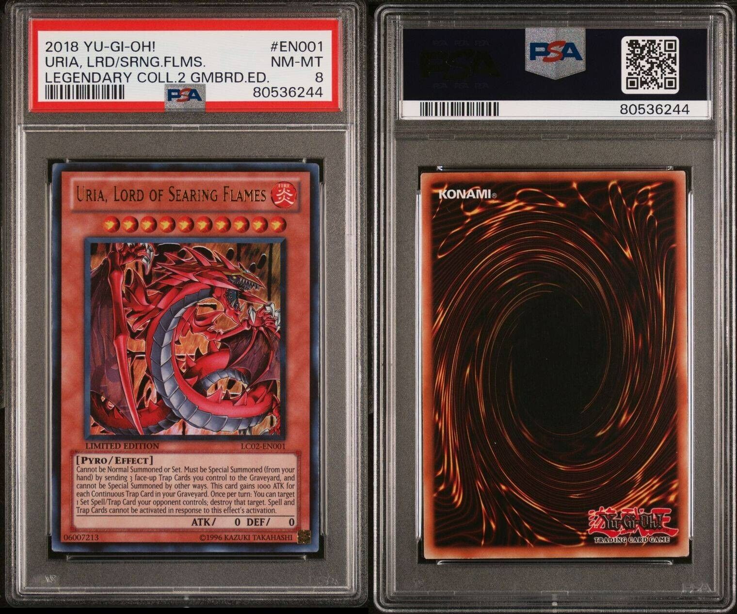 YuGiOh Uria, Lord Of Searing Flames LC02-EN001 Ultra Rare LE PSA 8