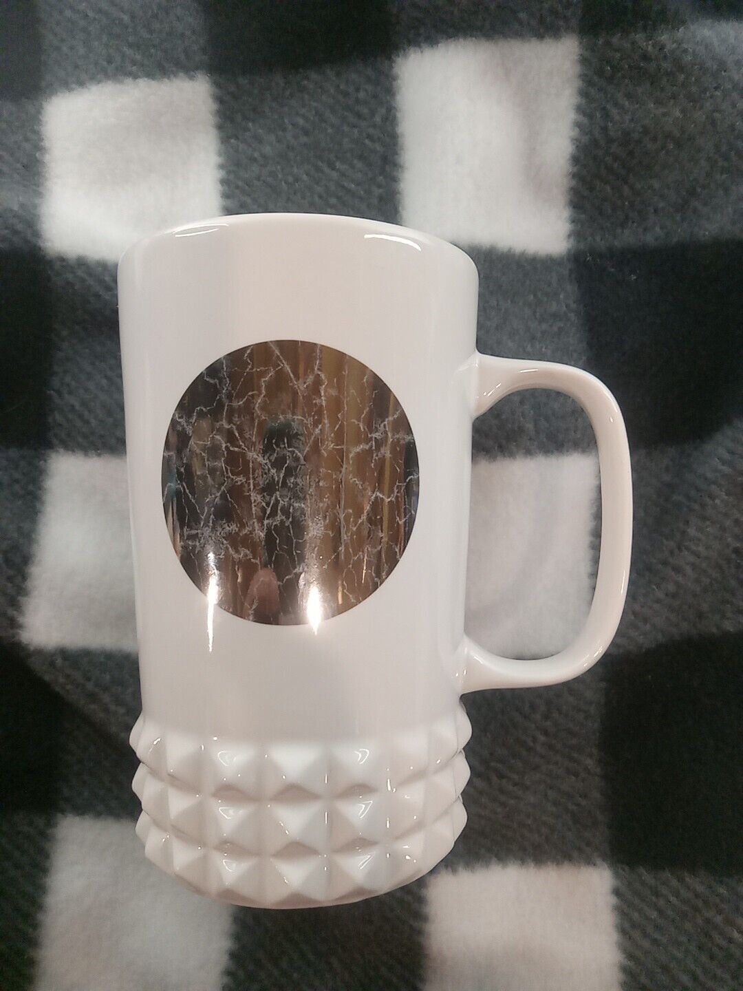 Starbucks Coffee Mug 2014 Studded Mirror Dot Collection 16oz White Tall Mug