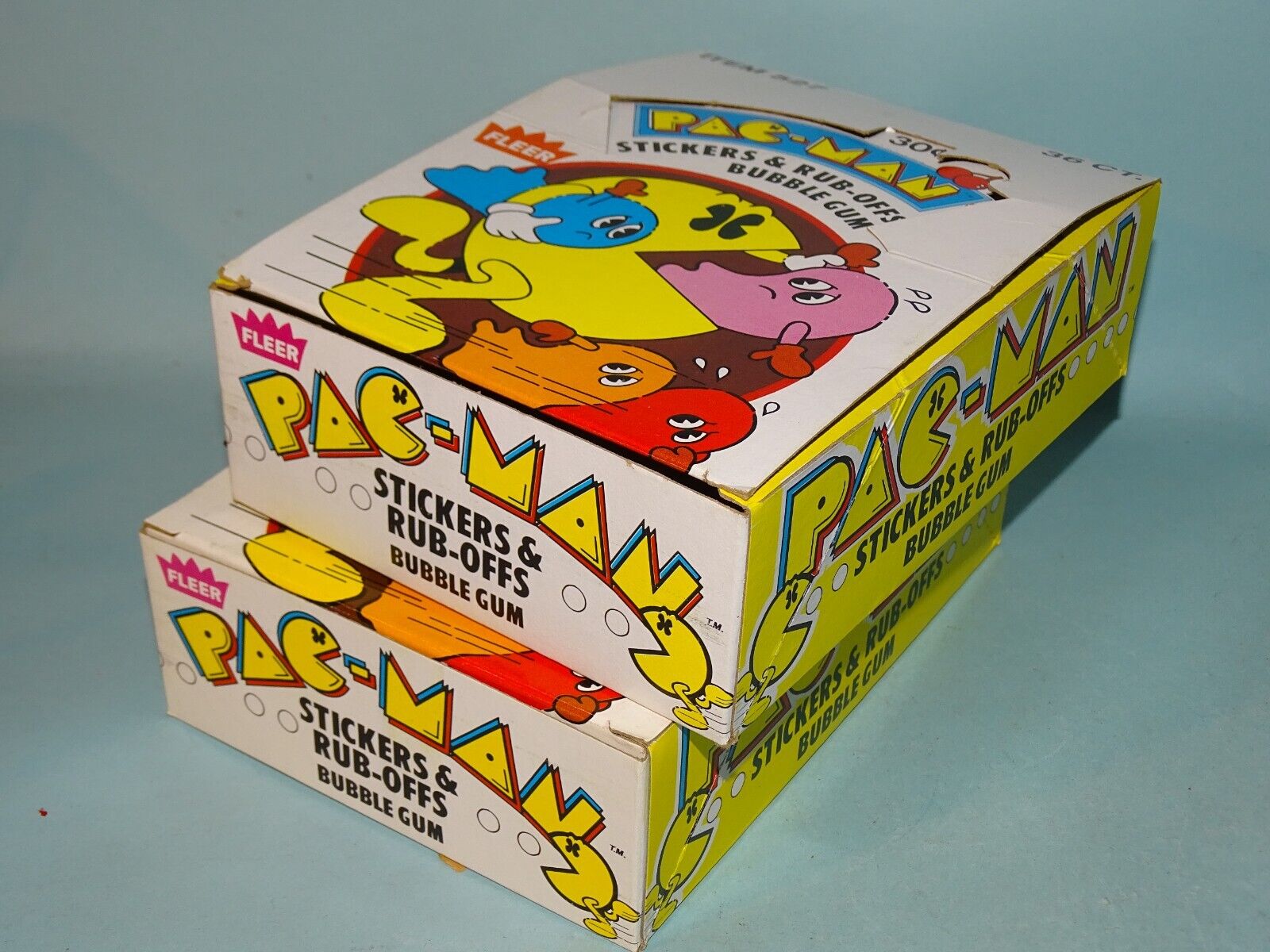 LOT OF 2 PAC-MAN STICKER ORIGINAL WAX PACK BOXES ONLY FLEER