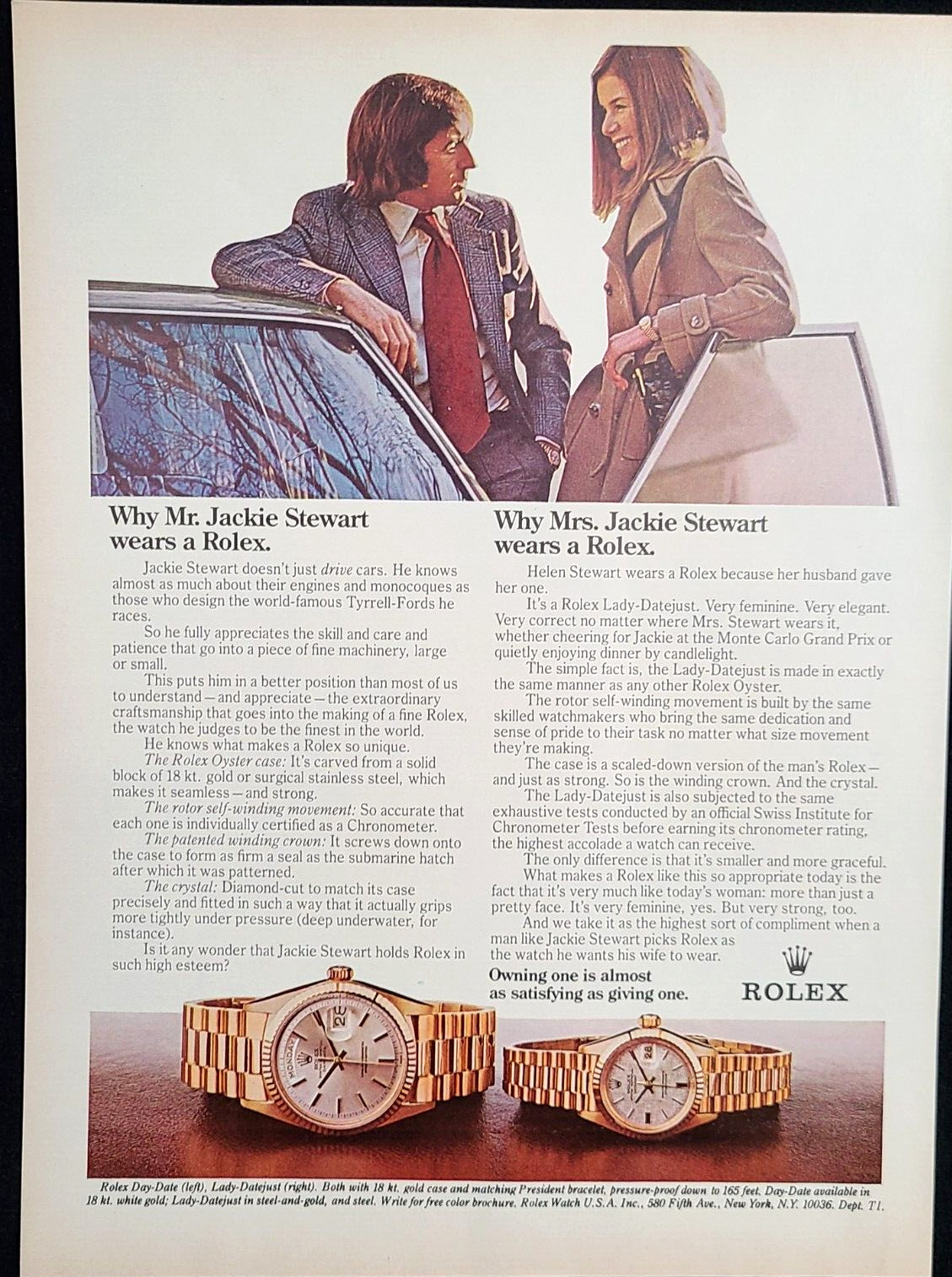 Rolex Print Ad 1973  Mr. & Mrs. Jackie Stewart