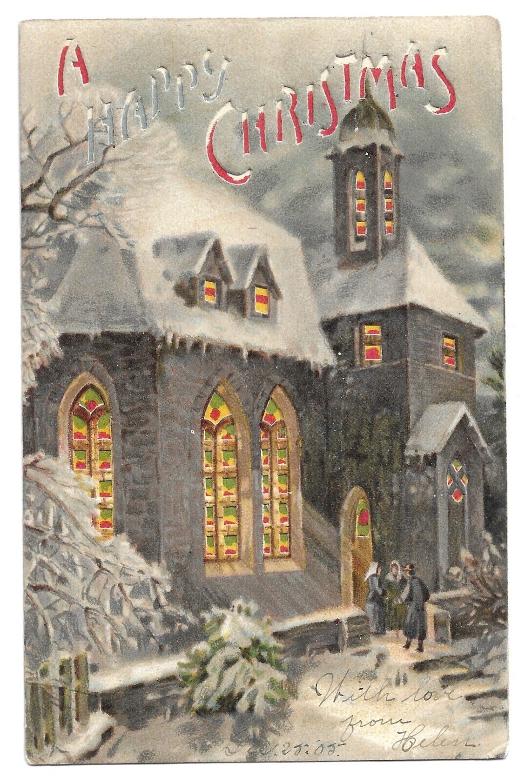 Antique Happy Christmas Hold To Light Postcard