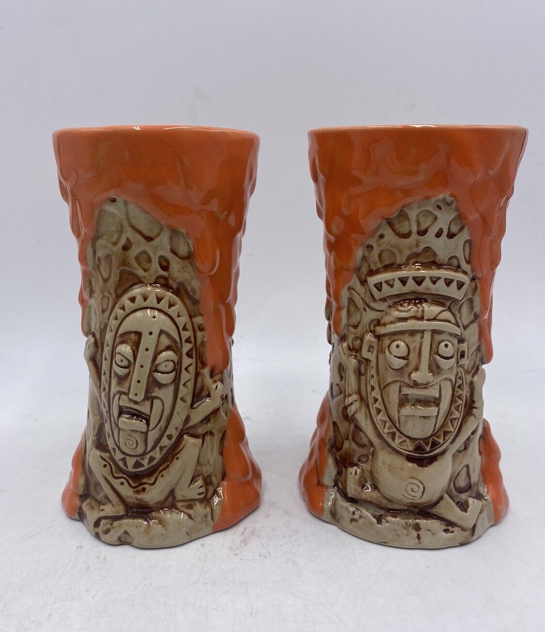 (2) Trader Sam’s 2nd Edition Enchanted Tiki Bar Orange Mug Set - Disney Krakatoa