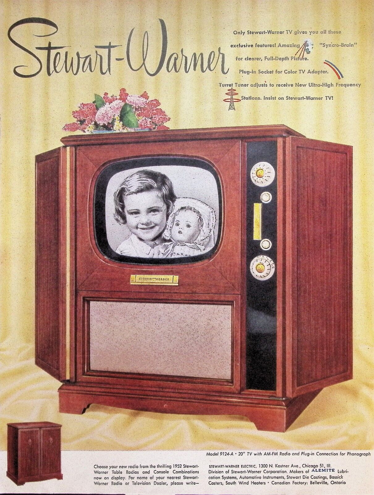 VINTAGE 1950s Print Ad ~ Stewart-Warner TV ~ Model 912-A 20\