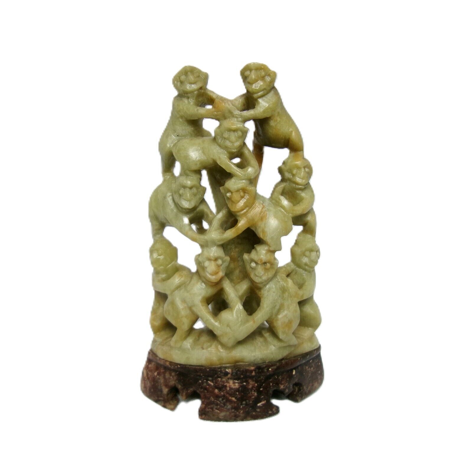 Beautiful Vintage Asian Hand Carved Soapstone Pile of Adorable Monkeys Figurine