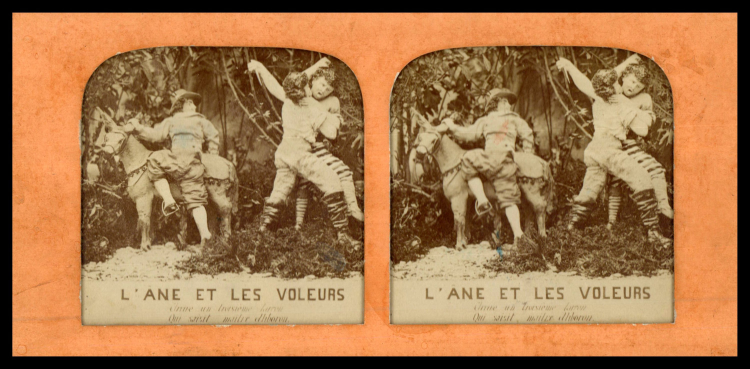 Fables of La Fontaine, L'ne et les thieurs, ca.1870, day/night stereo (Fre