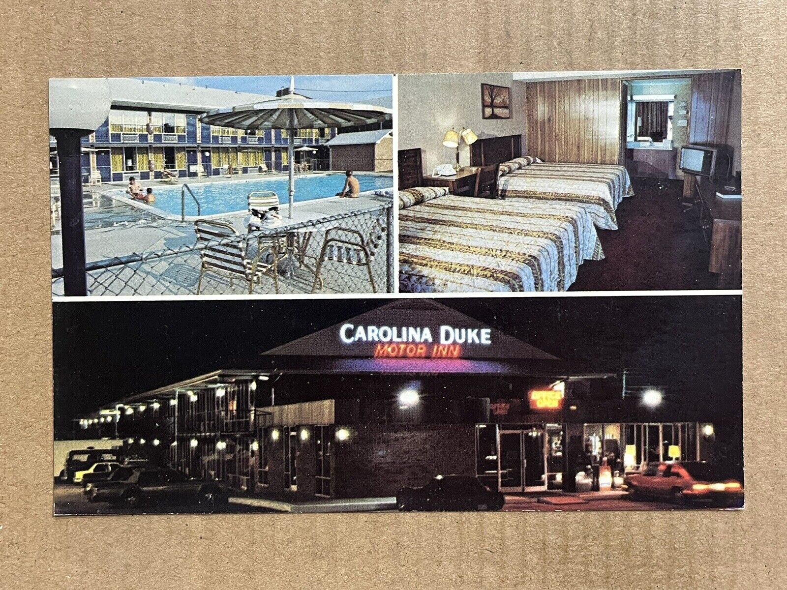Postcard Durham NC North Carolina Duke Motor Inn Motel Pool Vintage Roadside