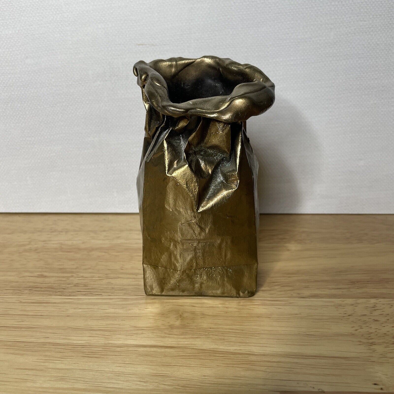 Vintage Bronze Paper Bag Sculpture Art Heavy