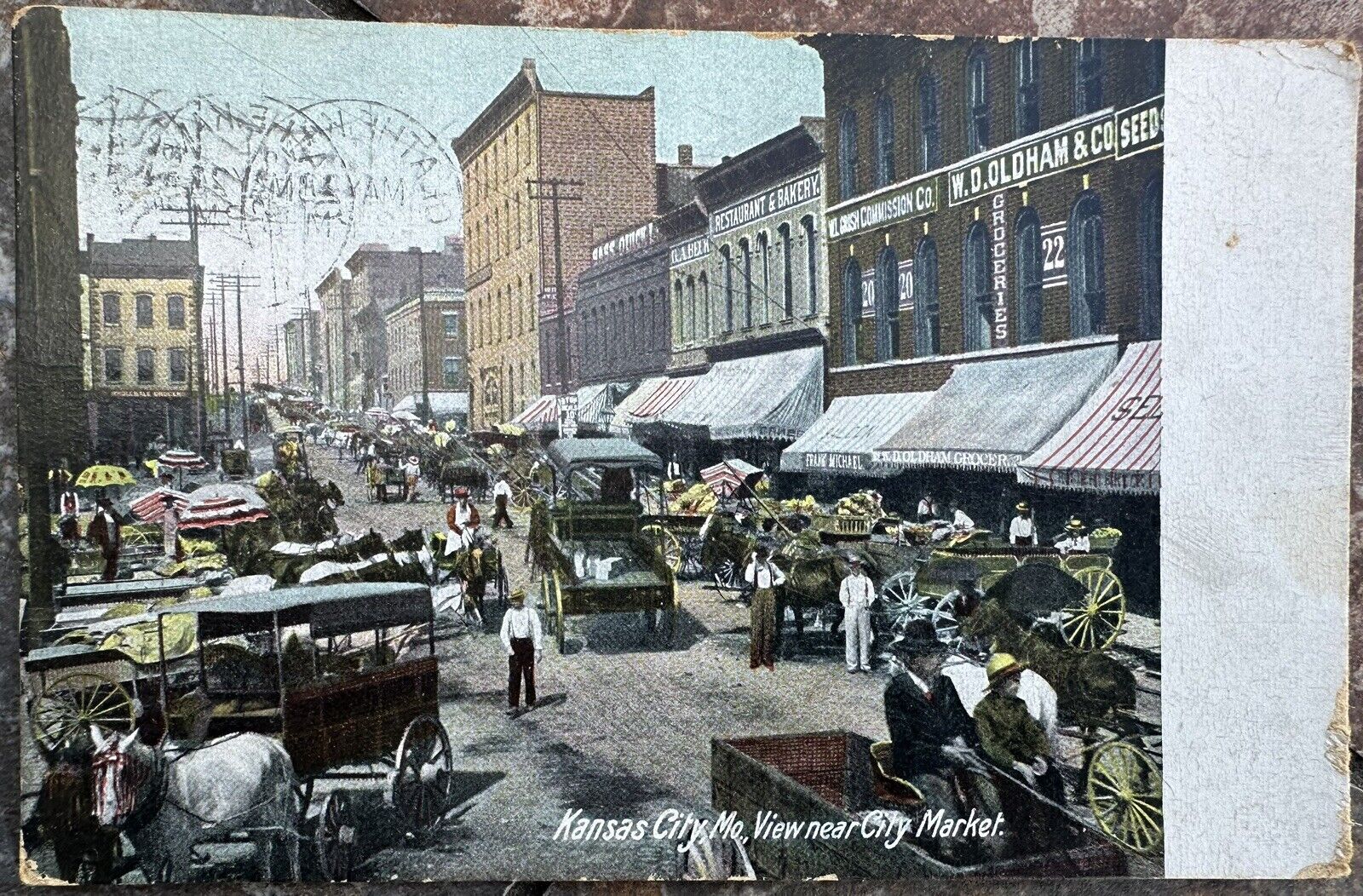 Postcard Kansas City Missouri View Near City Market USA Street View horse buggie
