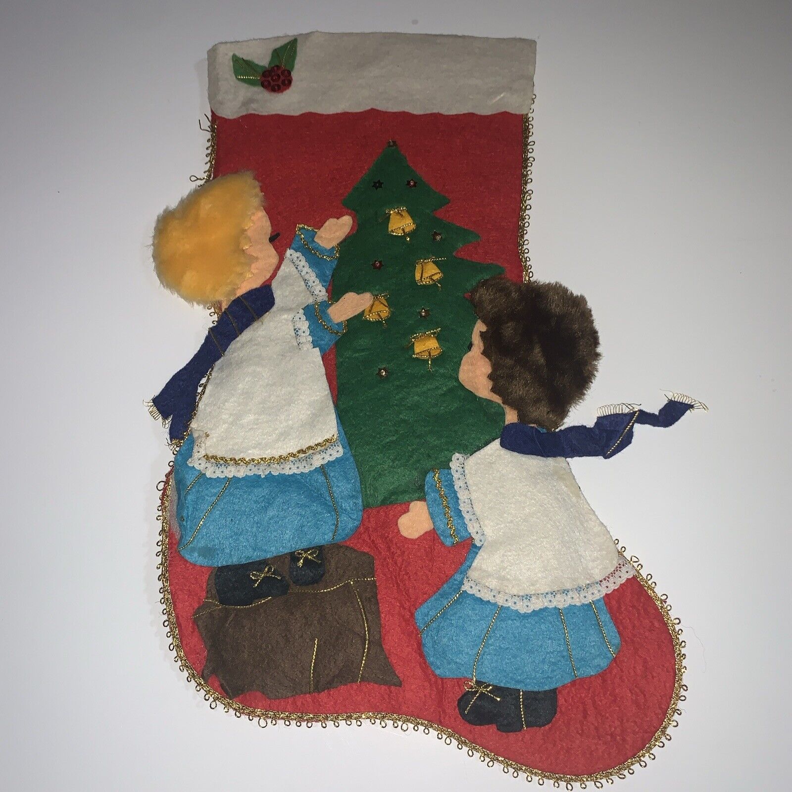 Vintage Vtg Finished Felt Christmas Xmas Stocking Children Decorating Tree 16.5\