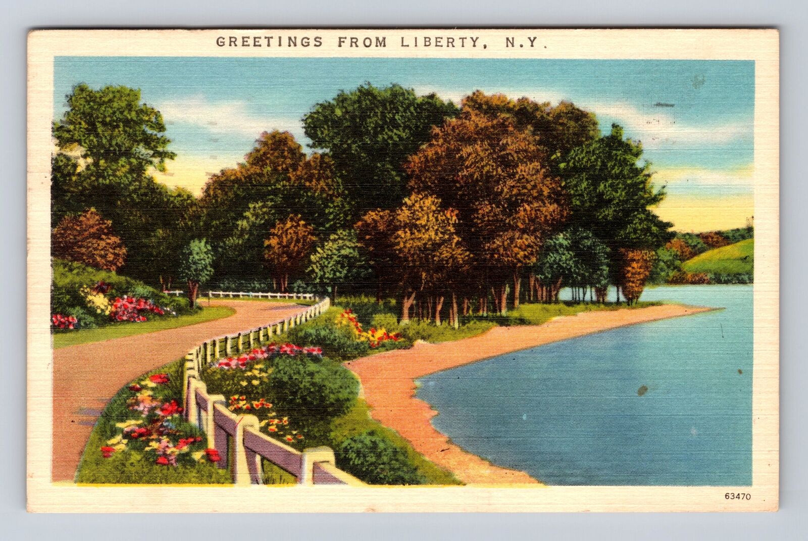 Liberty NY-New York, General Greetings, Country Lane, Vintage c1962 Postcard