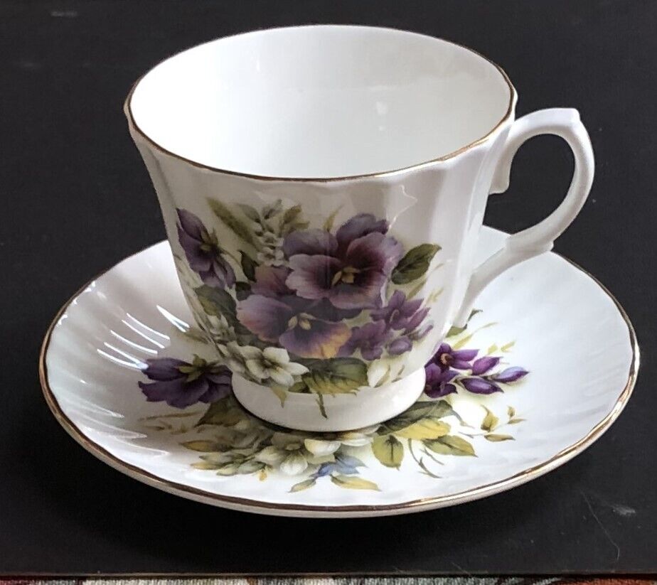 Royal Victorian Bone China Tea Cup and Saucer Pansy Pattern England Porcelain