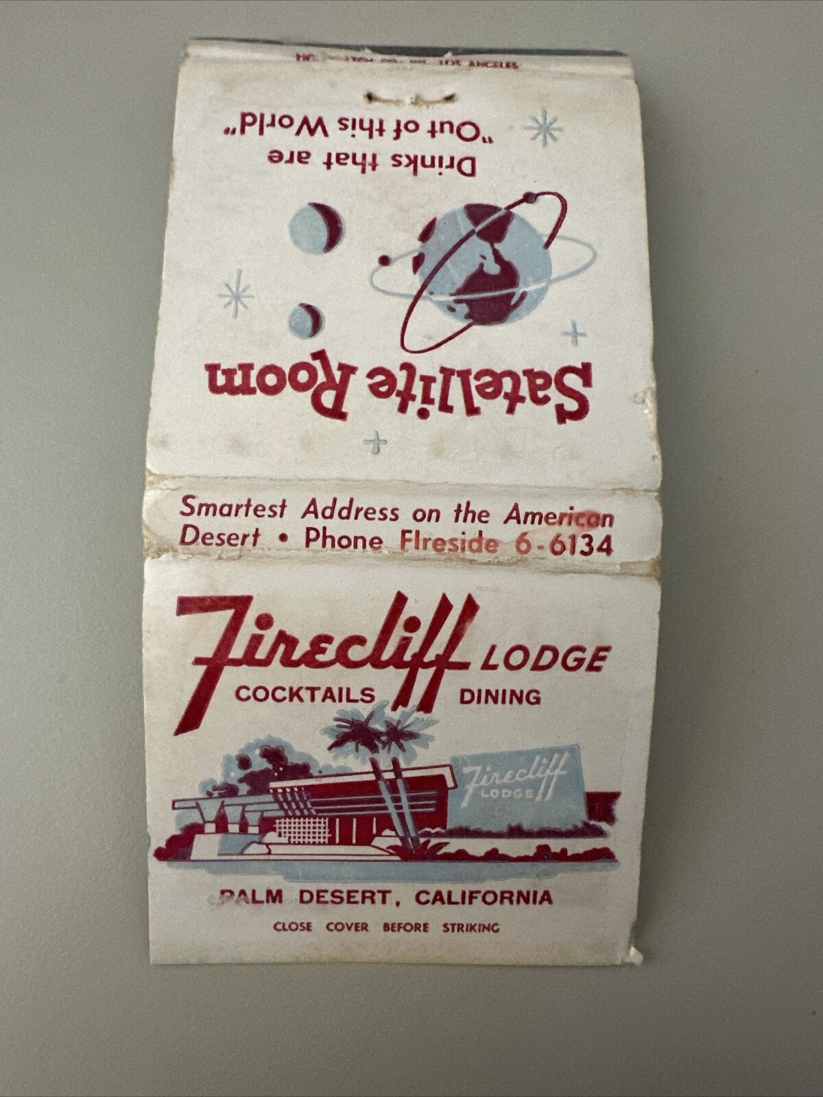 1950s Fire Cliff Lodge Palm Desert CA Matchbook Cover Mid-Century COOL