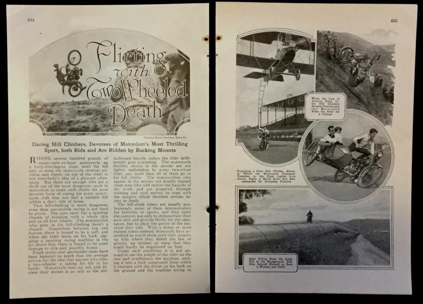 Motorcycle Daredevils 1928 vintage pictorial RB Parish Hill Climbers Broad Jump