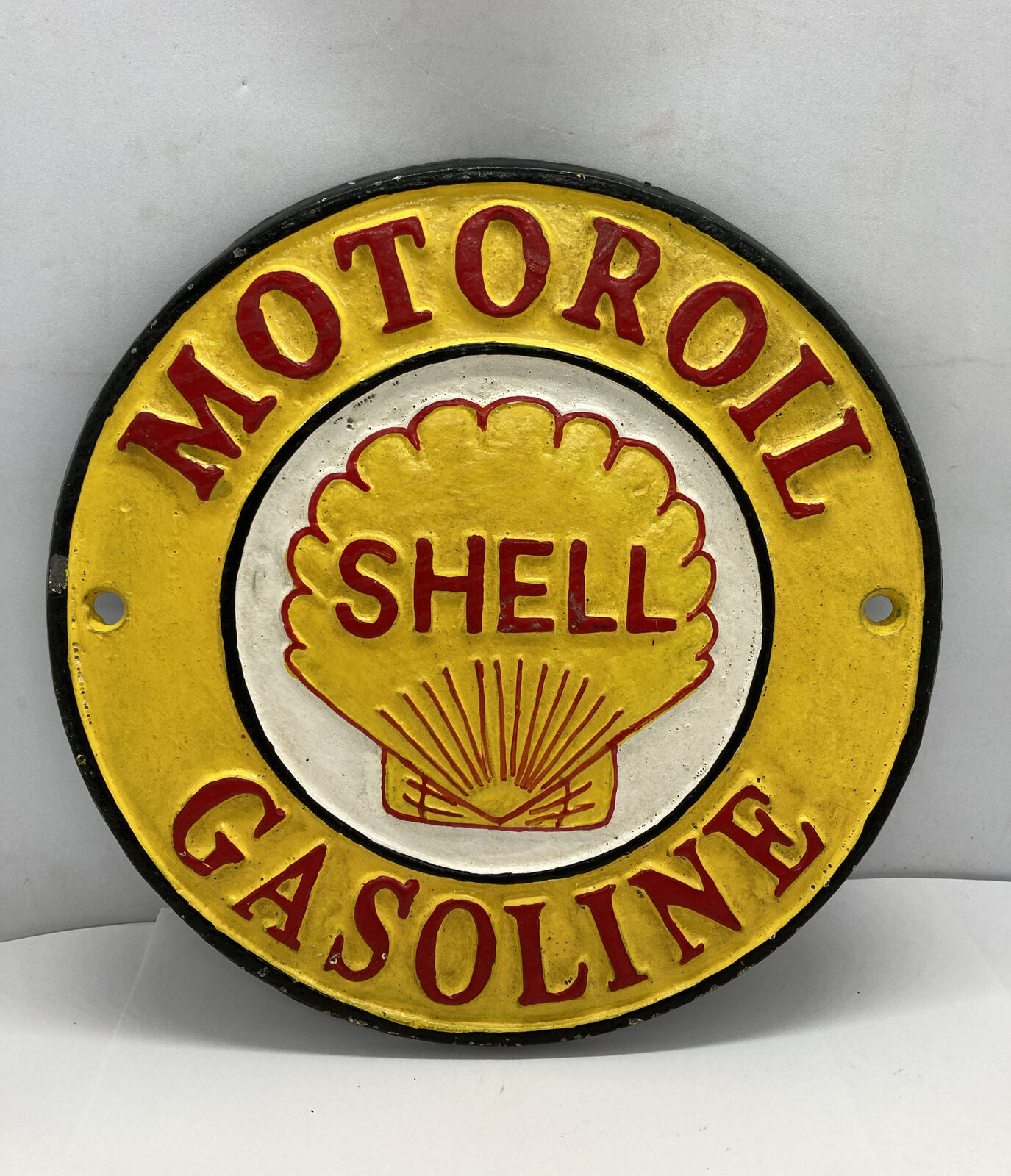 Shell  Logo Cast Iron Sign Reproduction Old Finish 8”x8” Game Room Man Cave