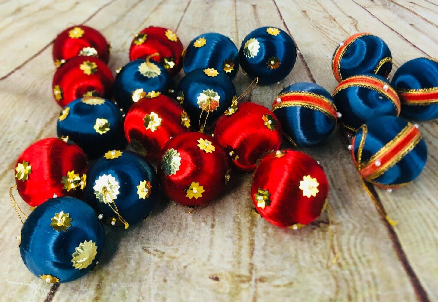 20 Vtg 60s Satin spun Push pin Sequins Christmas Tree Ornaments japan