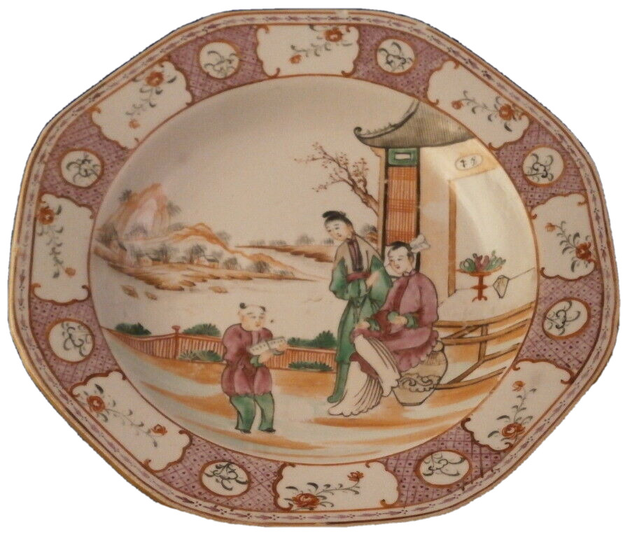Antique 18thC Chinese Porcelain Scenic Plate Porzellan Teller Scene Famille Rose