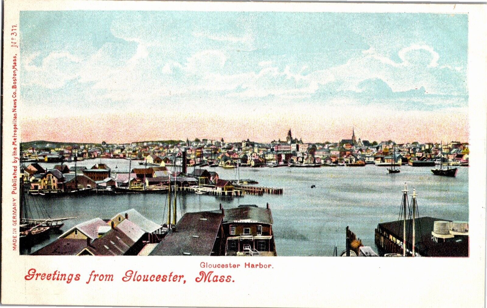 Greetings from Gloucester MA Harbor Undivided Back Vintage Postcard V18