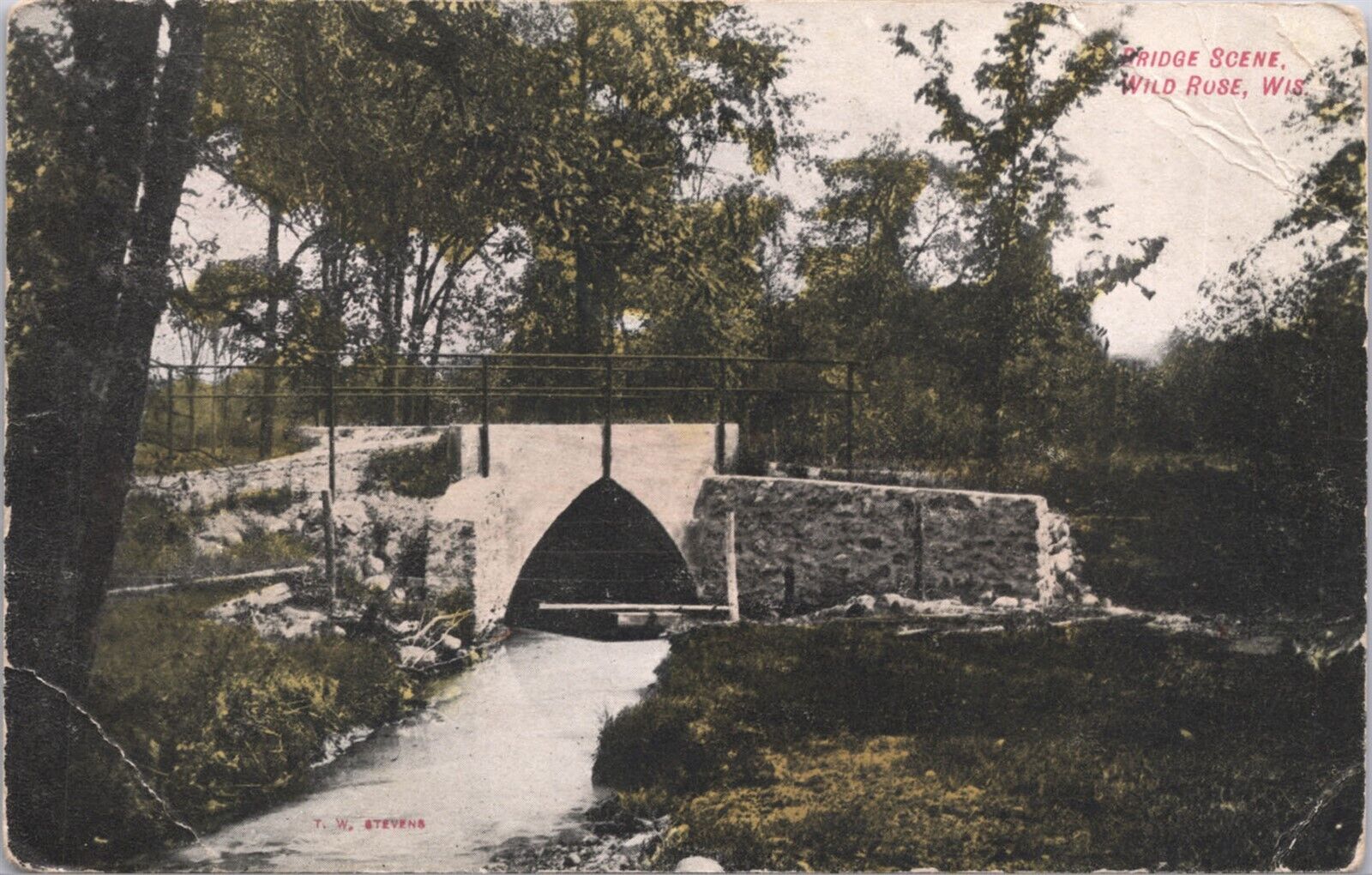 Wild Rose WI Bridge Scene Bridge Over the Pine River at the Mill Pond 1908