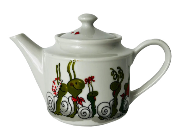 Vintage Suzys Zoo Tea Pot Snail Family Porcelain 1976 Enesco Made In Japan