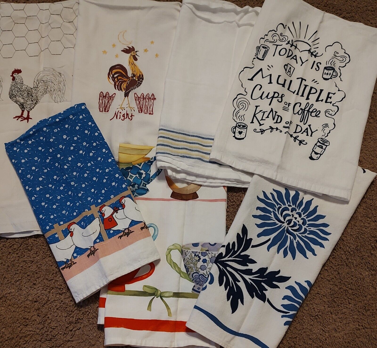 Lot of {7} Linens, Hand Towels 80s-90s Chickens, Floral