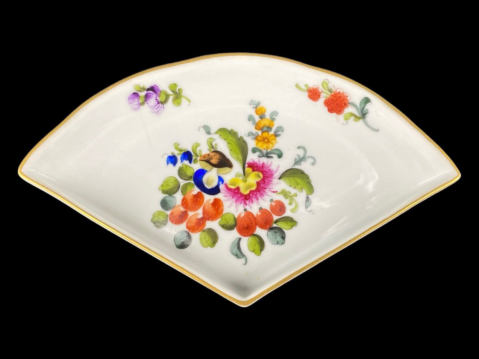 Herend Hungary Hand Painted Floral Porcelain Trinket Dish Triangle Shape