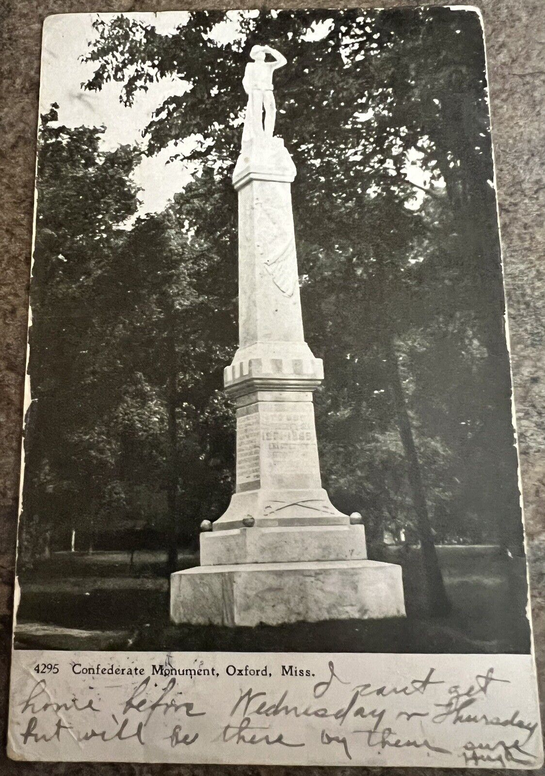 1908 CONFEDERATE MONUMENT Ole Miss OXFORD, MISSISSIPPI POSTCARD RARE