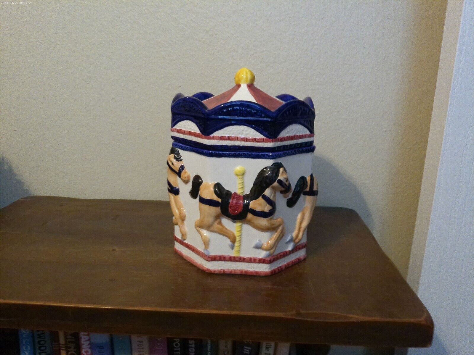 Vintage Retro Carousel Cookie Jar Multicolor