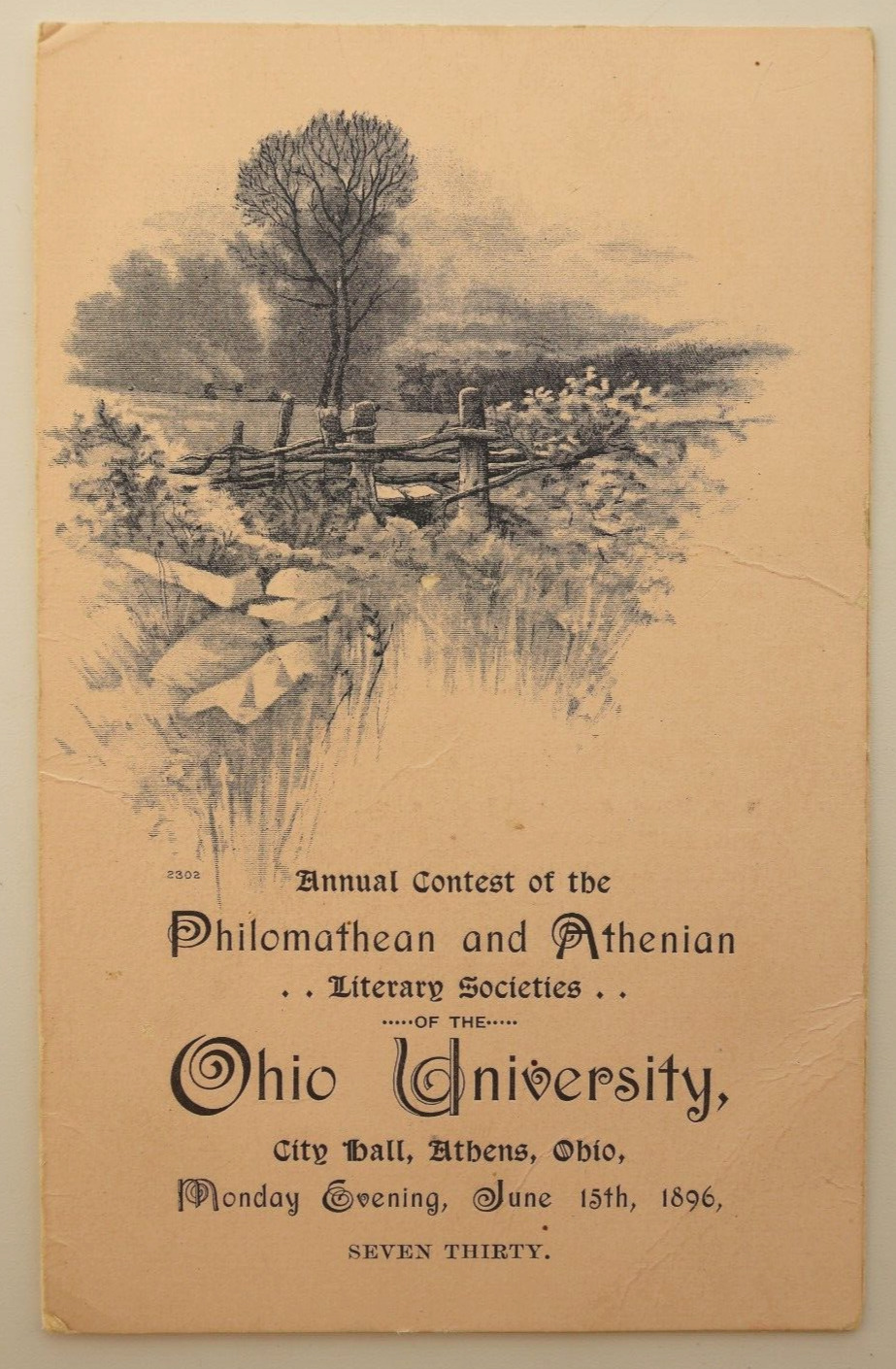 Literary Societies of Ohio University Annual Contest Athens, OH 1896 Program
