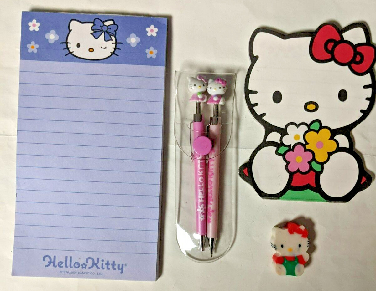 Vtg 2000s Sanrio Hello Kitty - Mechanical Pencil & Pen Set, 2 Note Pads, Eraser
