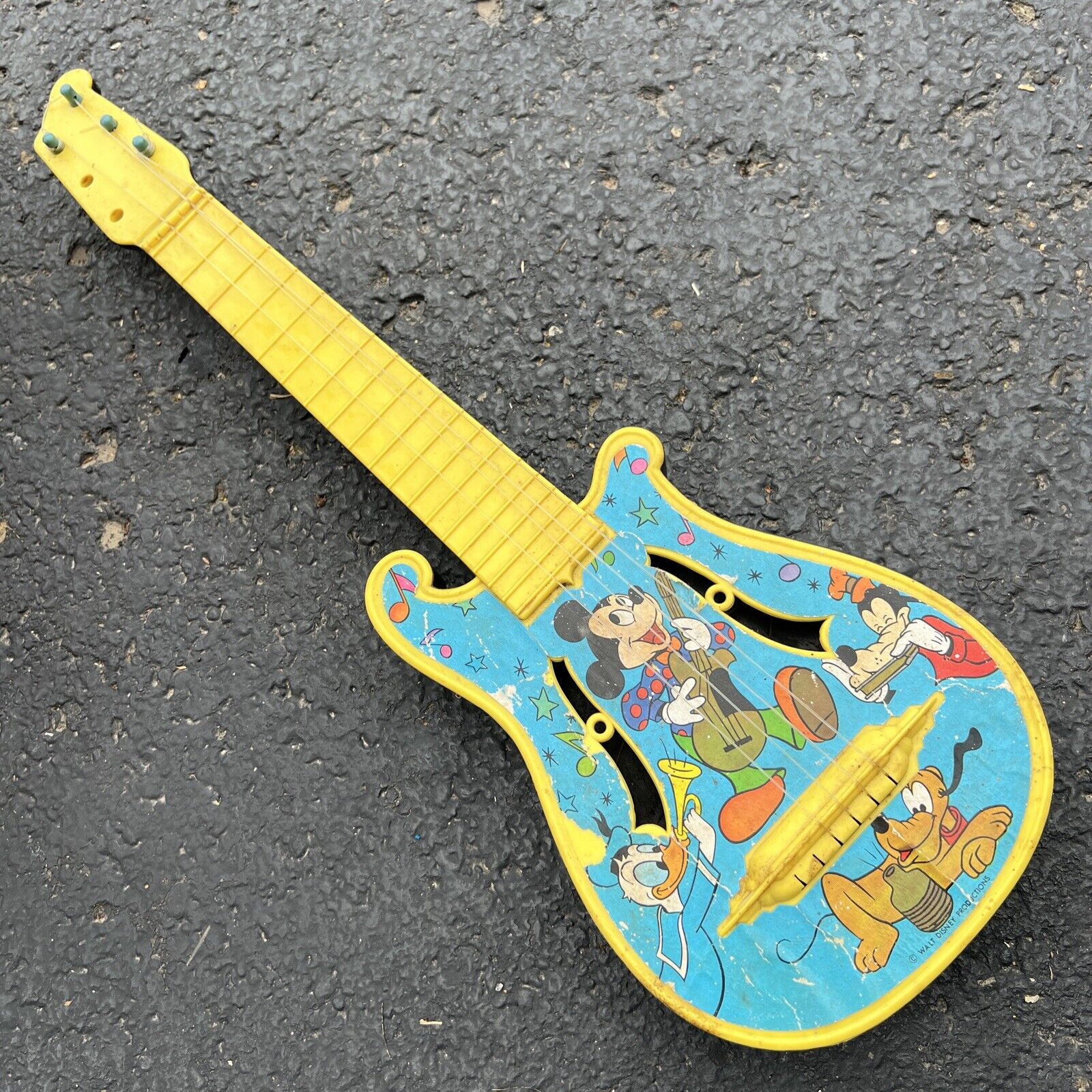 Vintage 50’s Disney Mickey Mouse Guitar Ukulele w Carnival Toys 21”